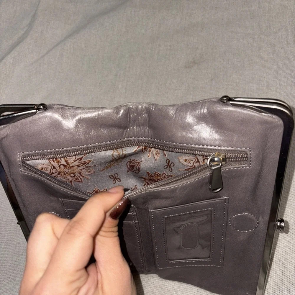 HOBO International Lauren Double Kill-lock Wallet Gray Silver‎ Leather